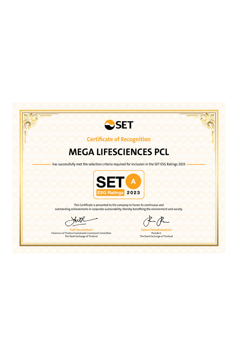 Mega Lifesciences has a A rating by MSCI for sustainability